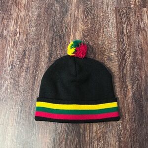 Lithuanian red, green, yellow strip unisex Beanie with Pom-Pom
